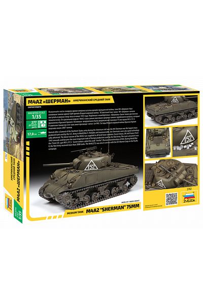 Zvezda 1/35 M4 A2 Sherman Plastic Tank Model Kit, Unassembled Hobby Set
