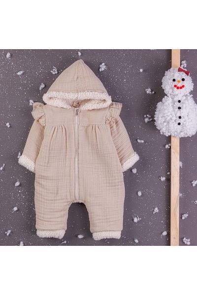 DIDuStore Beige Soft Muslin Fabric Baby Rompers and Hooded Winter Rompers