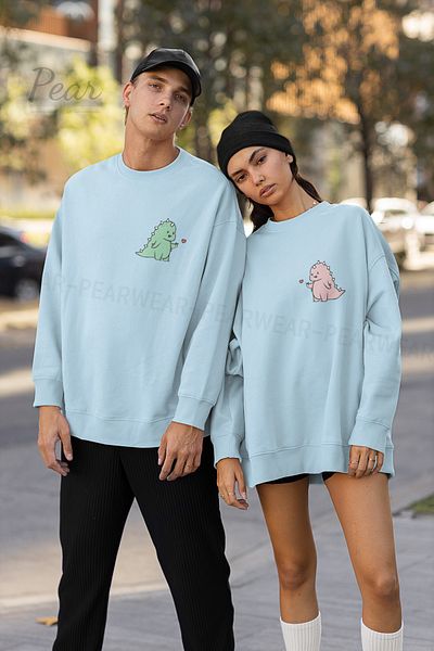 Pear Wear Φούτερ 2 τεμαχίων με κουκούλα για ζευγάρια με στάμπα δεινοσαύρων