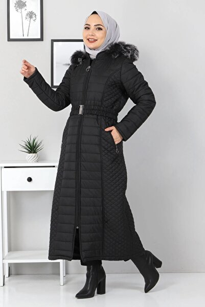Aşkı Endam Μεγάλο μέγεθος Ilgaz Hooded Quilted Coat - Μαύρο