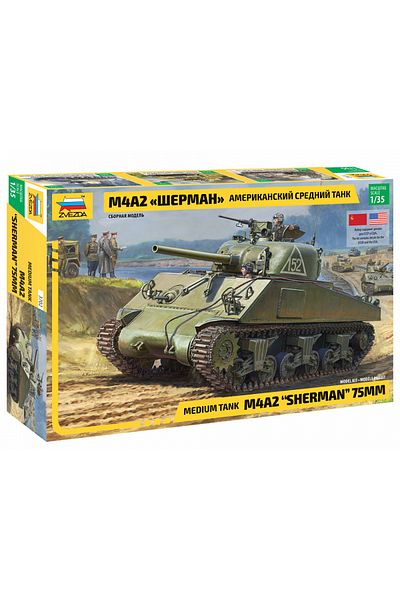 Zvezda 1/35 M4 A2 Sherman Plastic Tank Model Kit, Unassembled Hobby Set