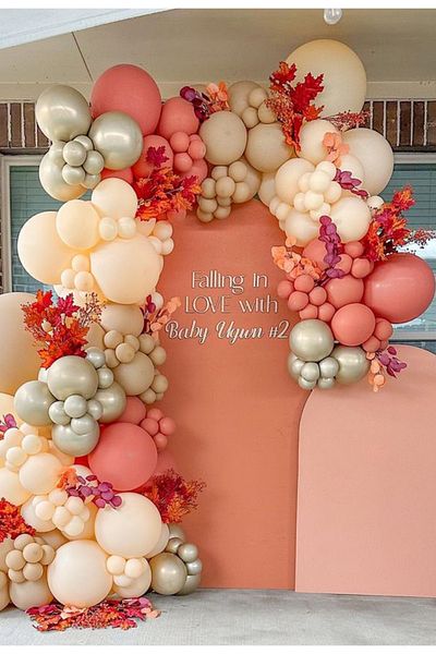 Çemrek Süs Parti Clay pink milk coffee sea sand balloon chain set 100 pieces of balloons