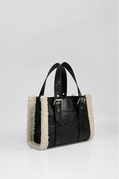 Rimense Black Fur Plush Medium Size Lined Hand and Shoulder Bag