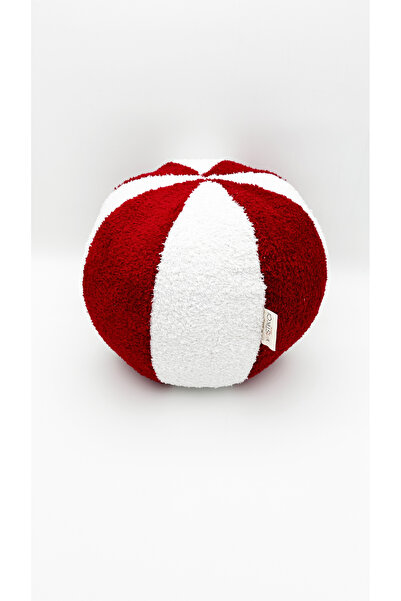 KIRMIZI KONSEPT Top Şeklinde Yılbaşı Konsepti Kırmızı Beyaz Teddy Polly Kırlent