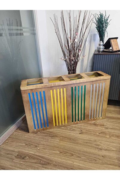 Ovata Ahşap Görünümlü Geri Dönüşüm Kutusu Sıfır Atık Kutusu Ofis Çöp Kovası