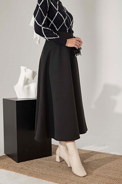 GRİLAND Γυναικεία Μαύρη Υφασμάτινη Ψηλόμεση Φούστα Scuba