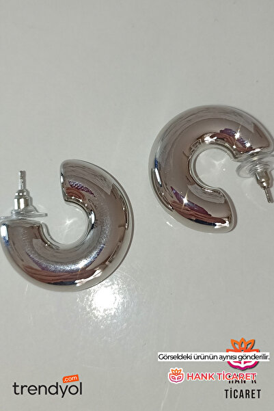 HANK TİCARET Küpe Gümüş Renkli Büyük C Küpe