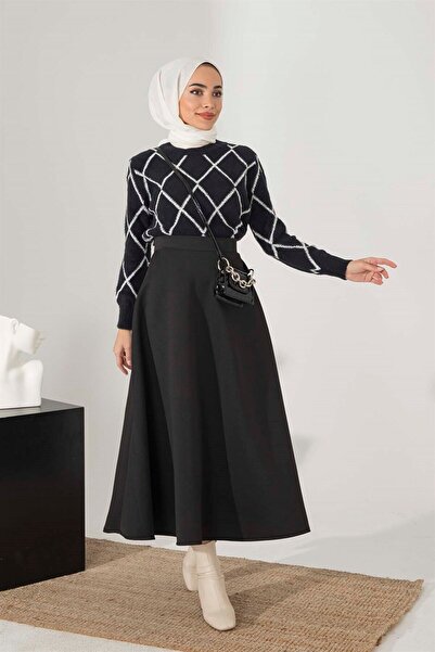 GRİLAND Γυναικεία Μαύρη Υφασμάτινη Ψηλόμεση Φούστα Scuba