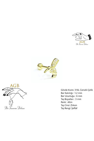 agbtasarım Zirkon Taşlı Kıkırdak, Kulak "snug" "lobe" HAYVAN FİGÜRLÜ Piercing...