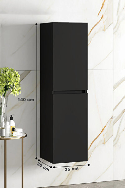 Alfa Banyo Viola Siyah 140 Cm MDF Banyo Boy Dolabı**Demonte Değil** (Hazır Kurulu)