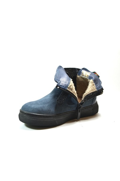 Onlo Ayakkabı R.246-1 Hakiki Deri Nubuk Lacivert Fermuarlı Kürklü Ortopedik Erkek Çocuk Bot
