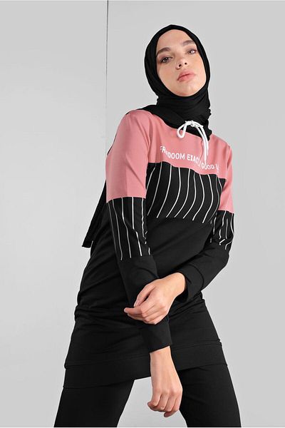 TRENDTESETTÜR Pink Striped Women's Tracksuit and Trousers Set - S.Coat 1808