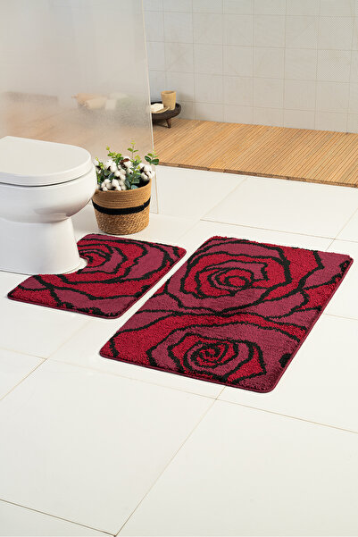 Moda Dekor Milenyum Crush Bordo 2'li Banyo Paspası
