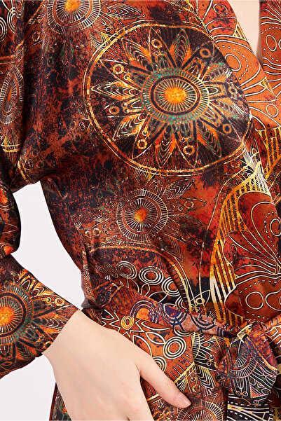 Nomads Felt Pure Silk Short Kimono Caftan| Mandala Pattern 6 Brown| Nomads Felt