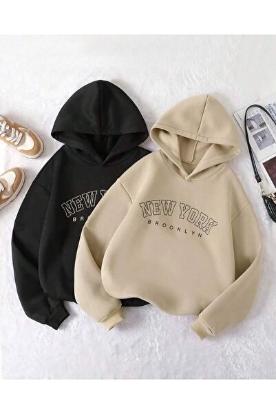 MANCY أطفال - طقم أطفال مكون من قطعتين أسود-بيج 3 خيوط نيويورك بروكلين مطبوعة...