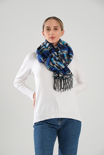 Deafox Μπλε Navy 70x180 εκ. Σάλι ώμου με λεπτομέρεια φούντας