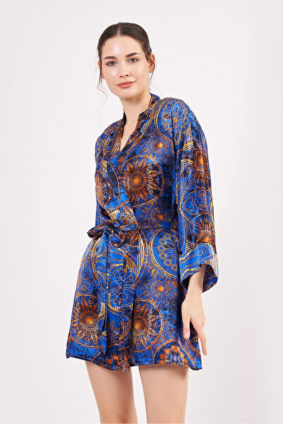 Nomads Felt Saf İpek Kısa Kimono Kaftan | Mandala Desen 3 Saks Mavi | Nomads ...