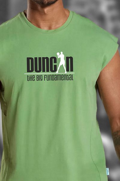 BESSA Men's Duncan Printed Green Oversize Crew Neck Cotton Sleeveless Basketball Tank Top