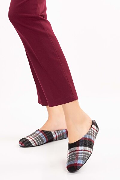 Gondol İçi Deri Ekose Desenli Ev Terliği Mik.580