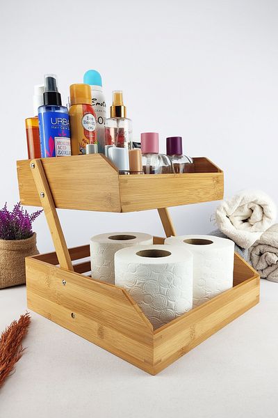 Digithome 2 Επίπεδο Bamboo Bath and Makeup Organizer Organizer Brown – I/12 C1-1-289