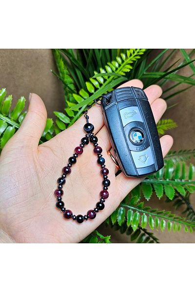 Singincraft Red Garnet - Black Agate Car - Motorcycle Keychain (!!BMW SWITCH NOT INCLUDED. )