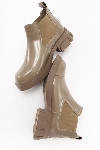 LuviShoes Γυναικείες μπότες CAFUNE Σκούρο Μπεζ λουστρίνι