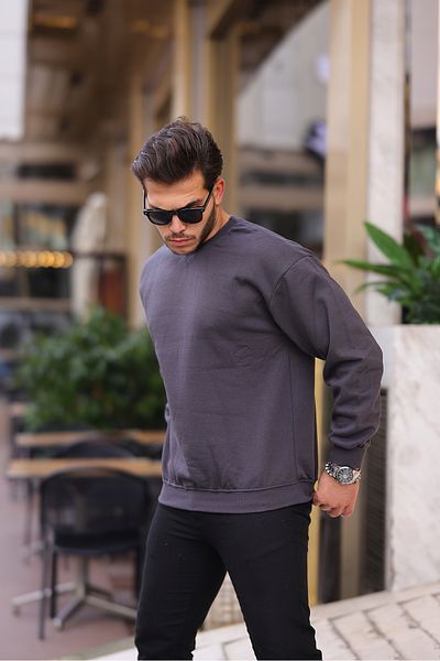 MODAMESTO Ανδρικό φούτερ Smoked Oversize Crew Neck με 3 κλωστές με φλις εσωτερικά