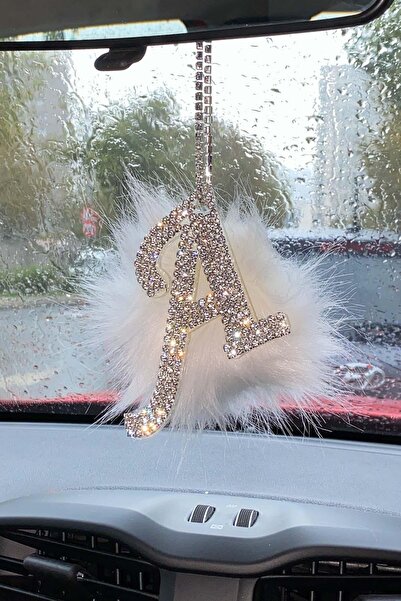 Arabasına Aşıklar Kulubü White Silver Stoned Feather Mirror Necklace - Letter a