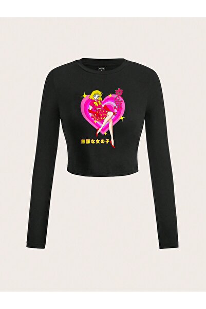 Jose Clothing Γυναικεία μαύρη στάμπα με λαιμόκοψη Y2K στυλ που εφαρμόζει στο ...