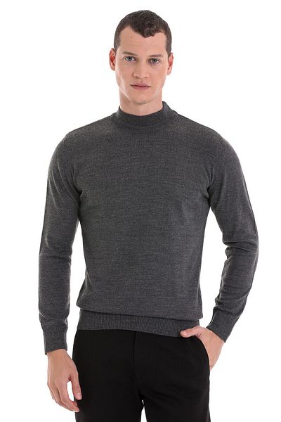 Hatemoğlu Gray Regular Fit Plain Half Turtleneck Wool Knitwear Sweater