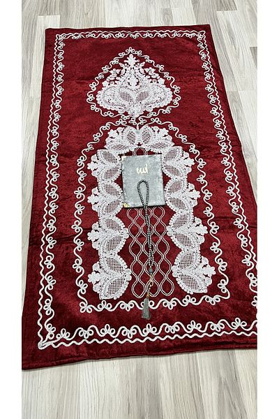 AYHANHOME French Laced 3 Piece Velvet Dowry Prayer Rug Set
