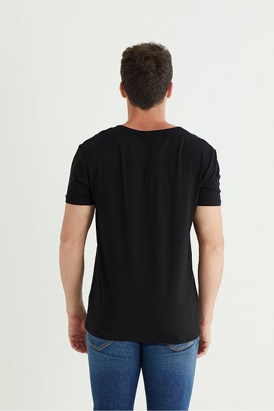 Svm Men's Crew Neck Micro Modal Black T-shirt 9088