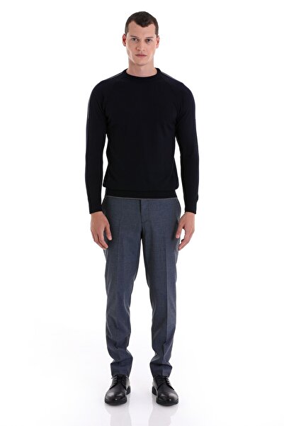 Hatemoğlu Темно-синій Regular Fit жакардовий светр з велосипедним коміром з вовняного трикотажу