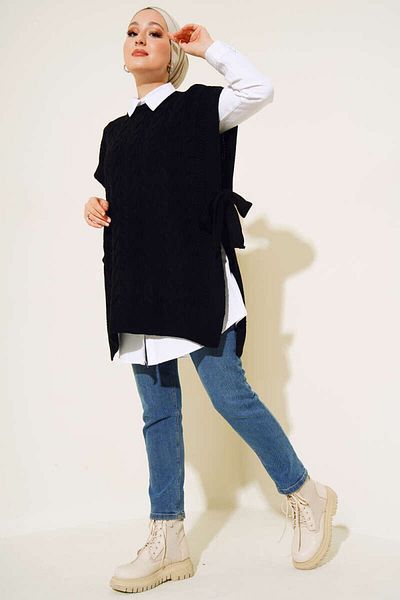 benguen 11024 Side Belt Tied Sweater Black