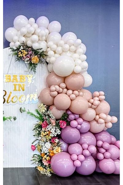 Çemrek Süs Parti Wild strawberry retro white pink blush balloon chain set 100pcs balloons