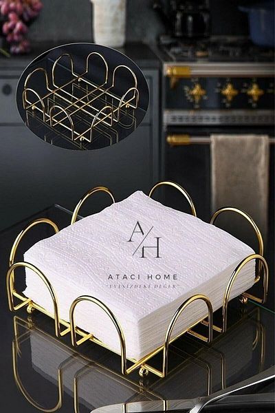 ATACI Luxury Stainless Serving Presentation Set Bread Basket Kitchen Towel Holder Napkin Holder Trivet Cutlery 5 Pieces