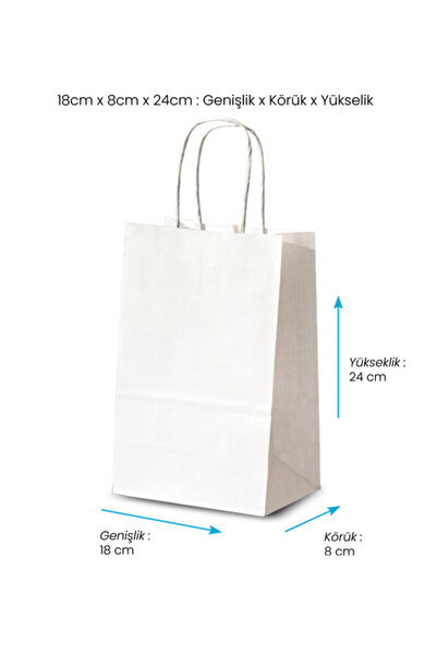 nna tasarım 50 ADET KAĞIT POŞET/KAĞIT ÇANTA BEYAZ 18X8X24 CM