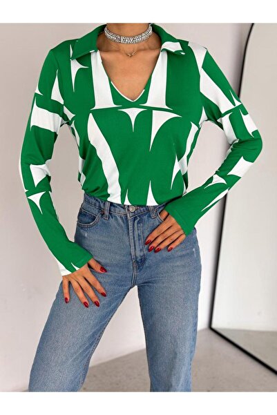 BE CHİC ΓΥΝΑΙΚΕΙΟ ΜΑΚΡΥΜΑΝΙΚΟ ΣΧΕΔΙΟ V-NECK SALAŞ BLUZ AYD003