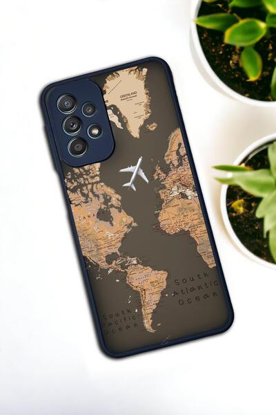 mooodcase Samsung Galaxy A23 Uyumlu Dünya Harita Desenli Buzlu Şeffaf Lüx Telefon Kılıfı