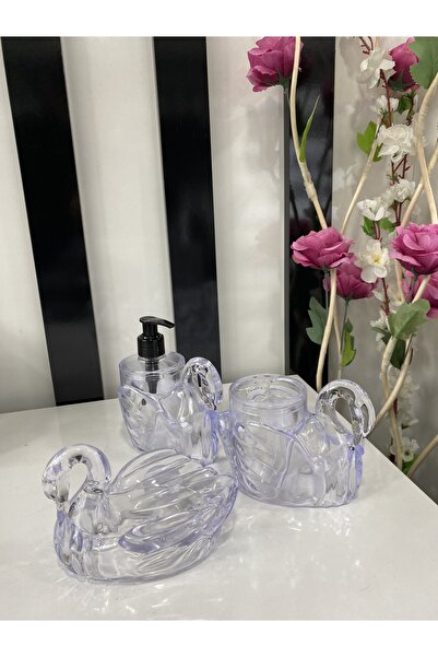 Milat Store 3’lü Kuğu Banyo Seti Akrilik,3 Parça Banyo Seti Kristal