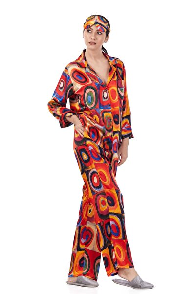 Nomads Felt 100% Silk Shirt-Pants / Pajamas Set| Kandinsky Squares with Circles| Nomads Felt