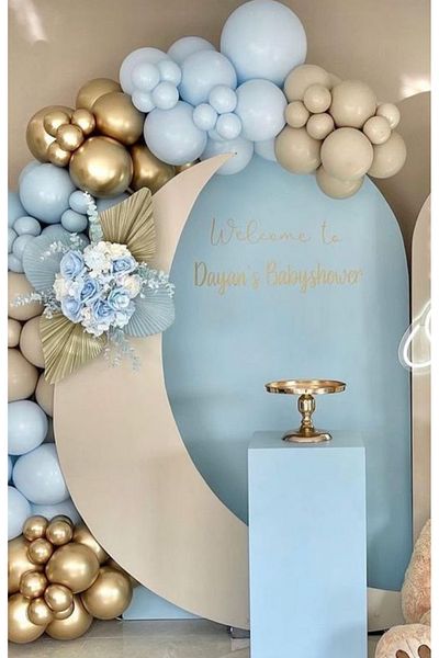 Çemrek Süs Parti Macaron blue gold balloon chain set 60 pieces of balloons and chains