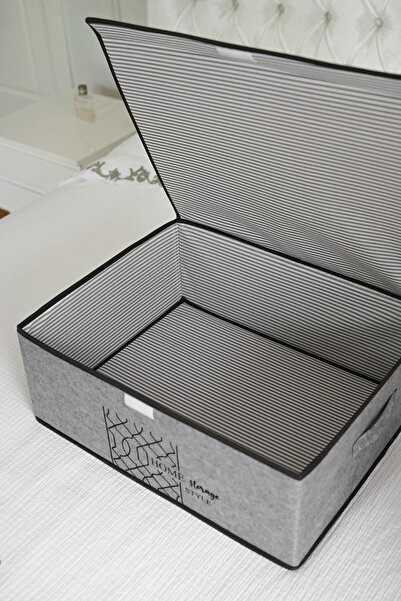 Pazar Kapısı Keçe Kapaklı Çok Amaçlı Baza Kutu Gri 50x40x19cm