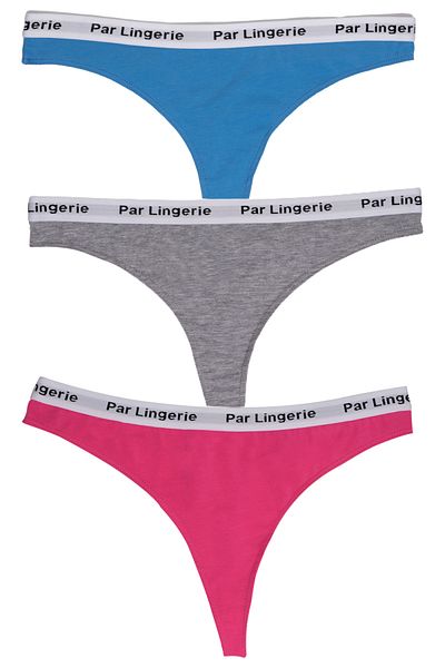 par lingerie pl Blue-Grey-Fuchsia Women's 3-Piece String Thong Set