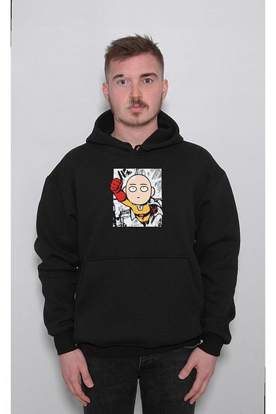 BIGROON Унисекс суичър с качулка One Punchman с шарка на Punch Man