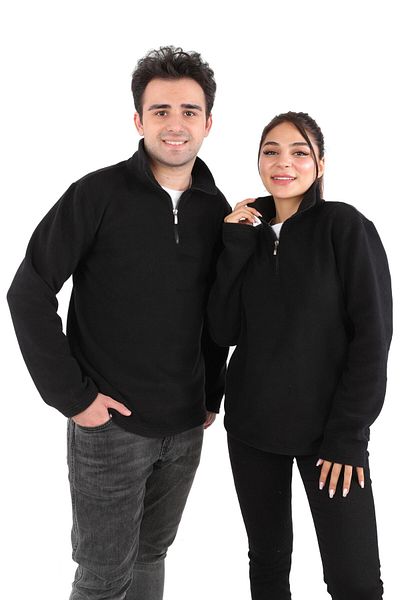 DİVİSTA Black Color Long Sleeve Collar Zippered Fleece Unisex