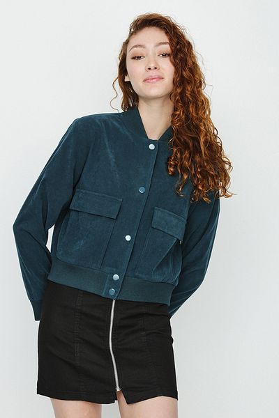 Select Moda Jachetă bomber din piele intoarsa cu buzunar verde pentru femei