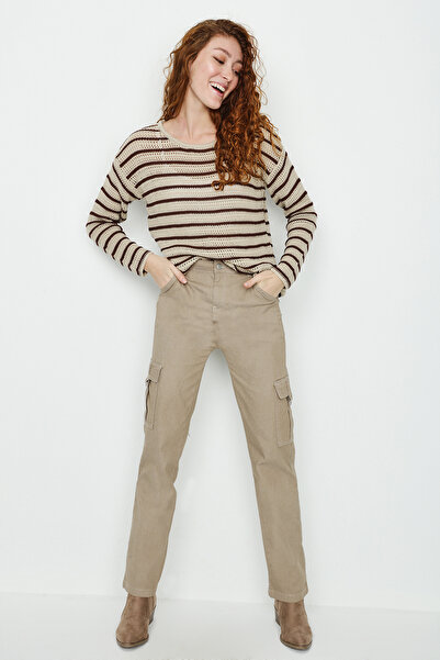 Select Moda Women's Beige Cargo Pocket Wide Leg Trousers