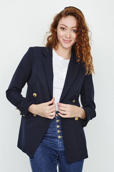 Select Moda Γυναικείο μπουφάν μπλέ μπλέ με χρυσό κουμπί