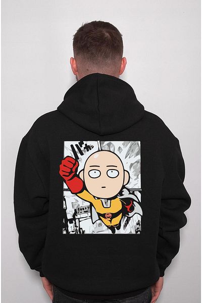 BIGROON Унисекс суичър с качулка One Punchman с шарка на Punch Man
